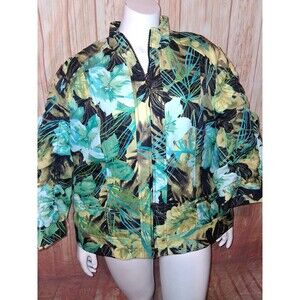 Erin London Multicolor Floral 3/4 Sleeve Zip Up Jacket Sz XL